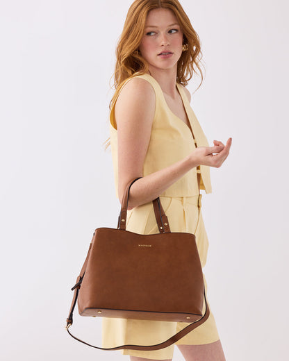 Katherine Medium Satchel With 3 Compartments &amp; Crossbody Strap-Handbags-PEROZ Accessories