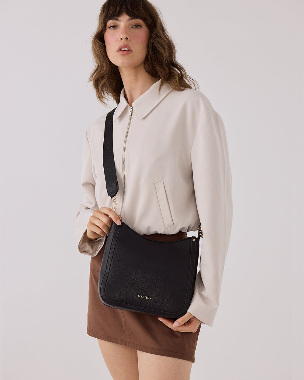 Tina Medium Zip Top Convertible Sling Bag With Matching &amp; Webbing Crossbody Straps-Handbags-PEROZ Accessories