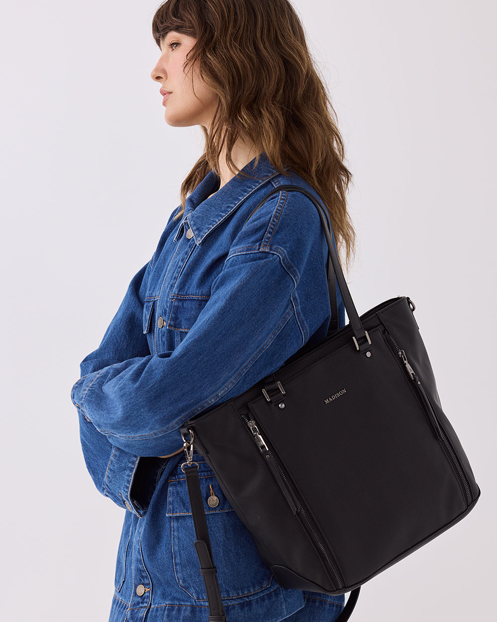 Amelia Large Zip Detail Tote With Crossbody Strap-Handbags-PEROZ Accessories