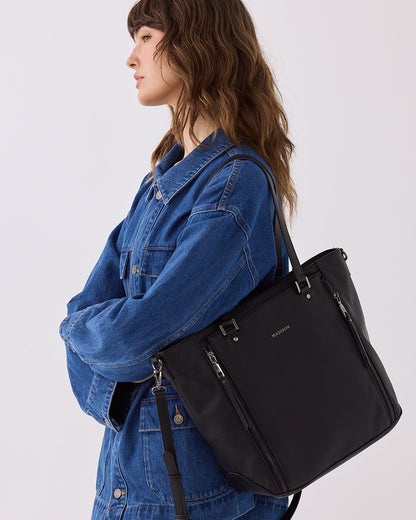 Amelia Large Zip Detail Tote With Crossbody Strap-Handbags-PEROZ Accessories