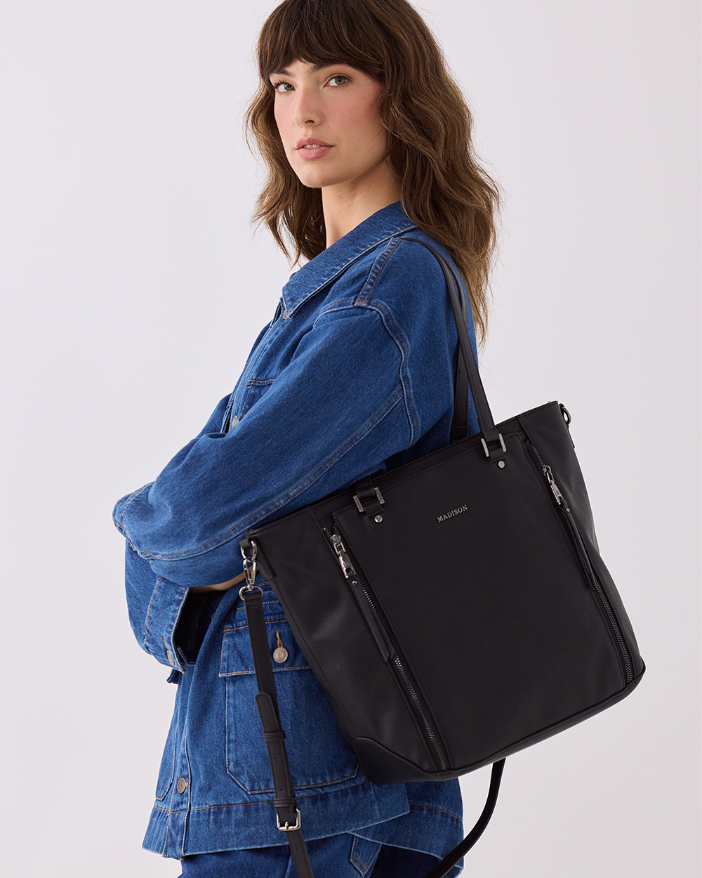 Amelia Large Zip Detail Tote With Crossbody Strap-Handbags-PEROZ Accessories