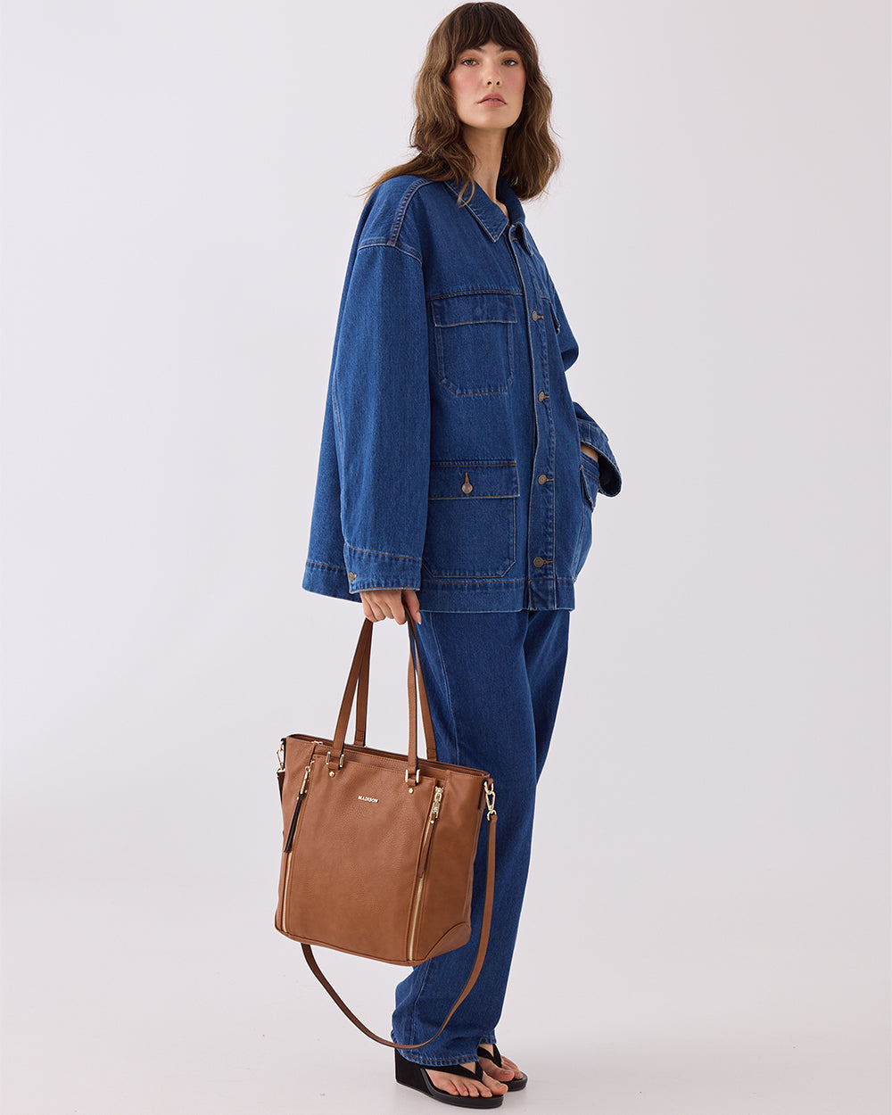 Amelia Large Zip Detail Tote With Crossbody Strap-Handbags-PEROZ Accessories