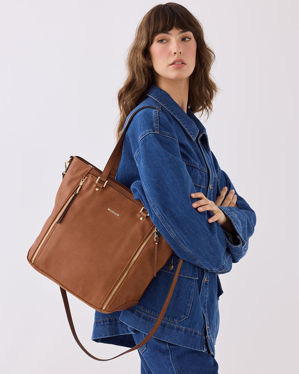 Amelia Large Zip Detail Tote With Crossbody Strap-Handbags-PEROZ Accessories