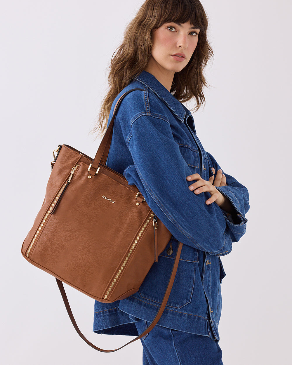 Amelia Large Zip Detail Tote With Crossbody Strap-Handbags-PEROZ Accessories