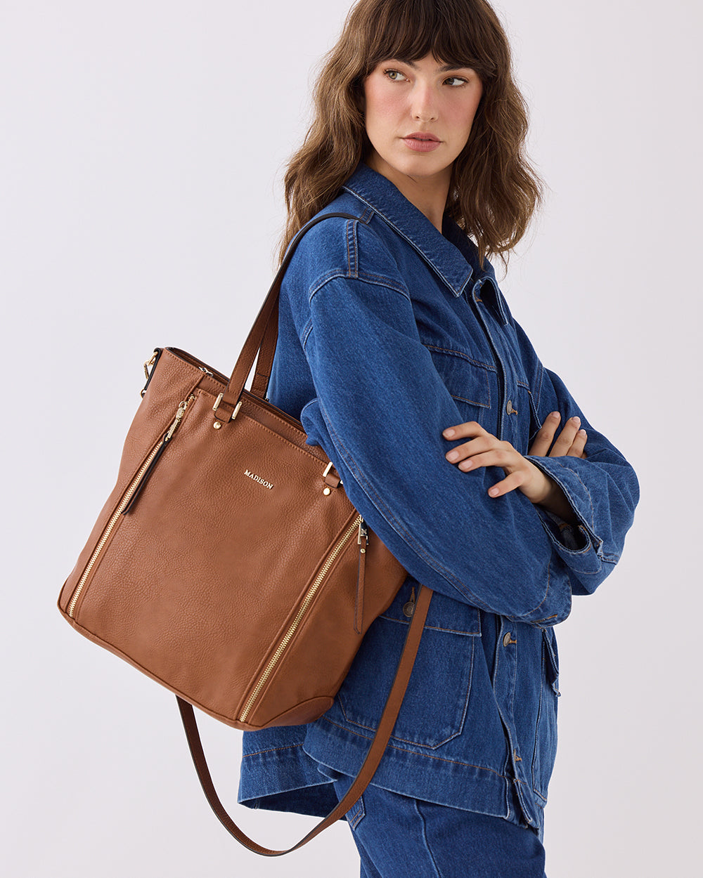 Amelia Large Zip Detail Tote With Crossbody Strap-Handbags-PEROZ Accessories