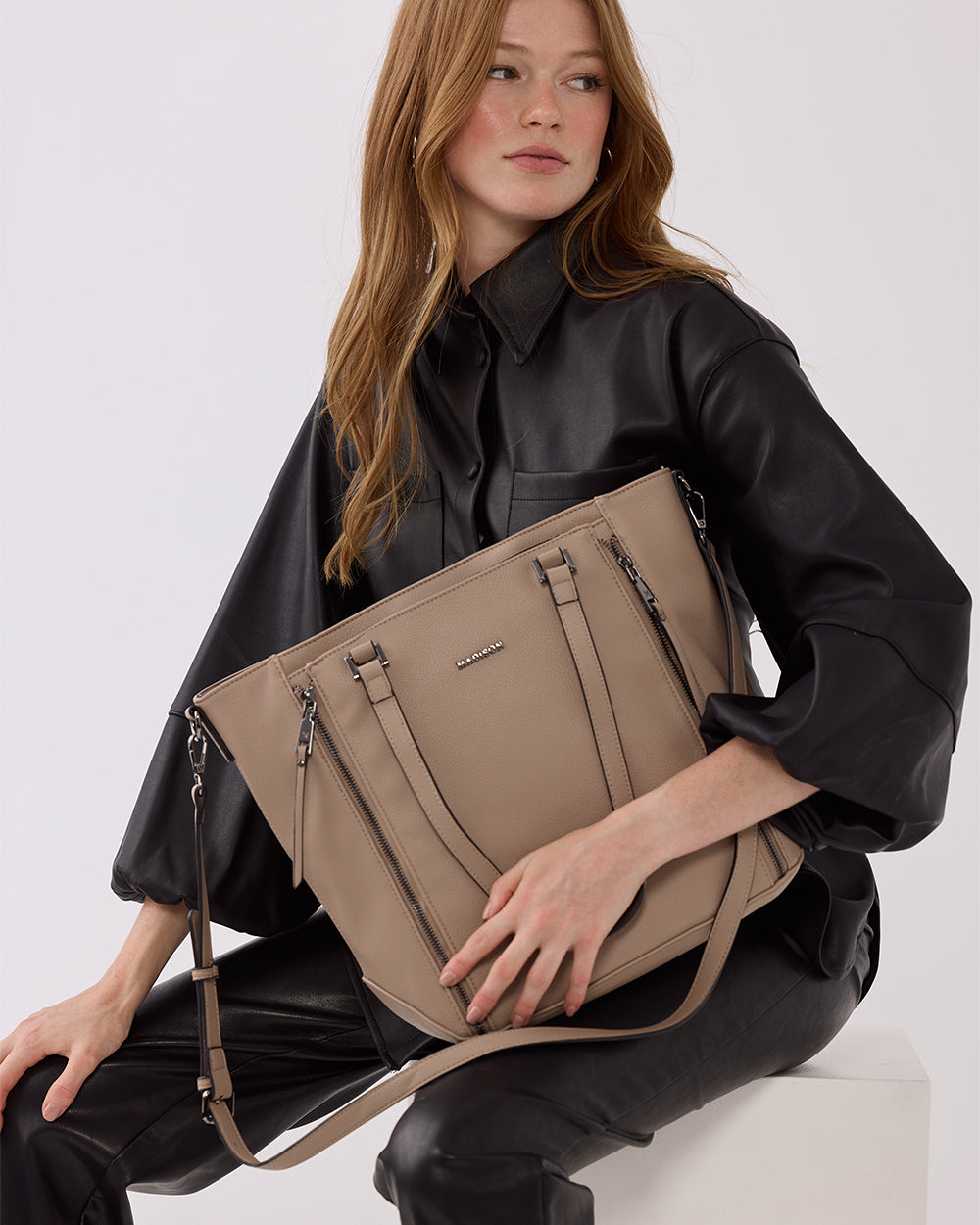 Amelia Large Zip Detail Tote With Crossbody Strap-Handbags-PEROZ Accessories