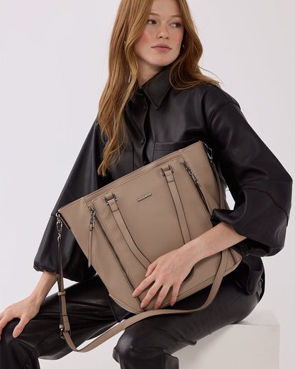 Amelia Large Zip Detail Tote With Crossbody Strap-Handbags-PEROZ Accessories