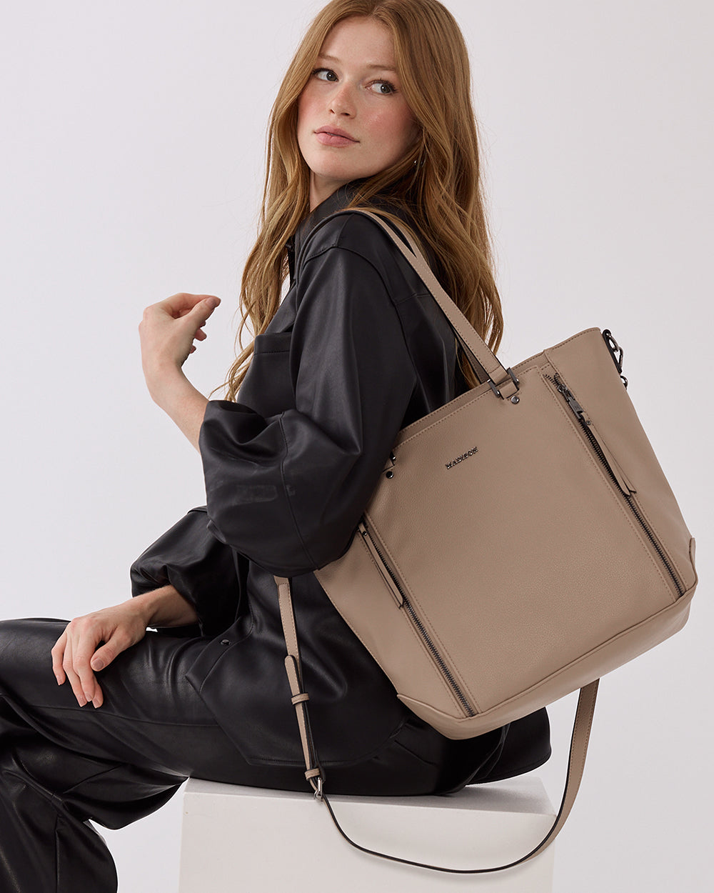 Amelia Large Zip Detail Tote With Crossbody Strap-Handbags-PEROZ Accessories