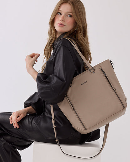 Amelia Large Zip Detail Tote With Crossbody Strap-Handbags-PEROZ Accessories