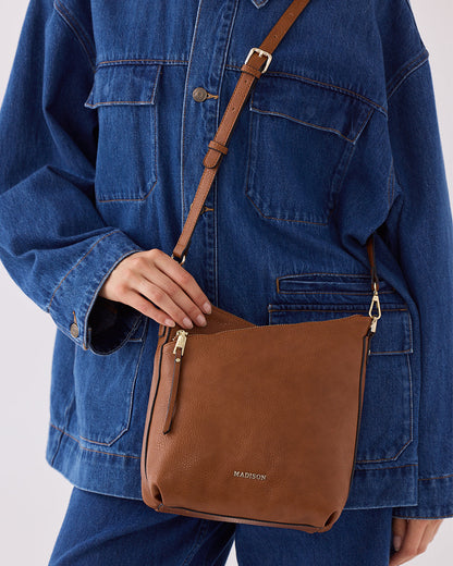 Maya Medium Double Zip Sling Crossbody Bag-Handbags-PEROZ Accessories