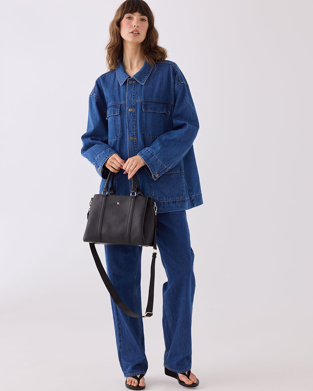 Patricia Medium Zip Top Satchel With 3 Compartments and Webbing Crossbody Strap-Handbags-PEROZ Accessories