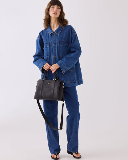 Patricia Medium Zip Top Satchel With 3 Compartments and Webbing Crossbody Strap-Handbags-PEROZ Accessories