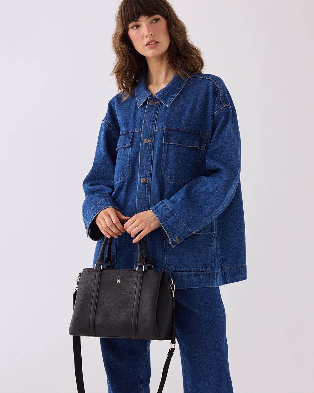 Patricia Medium Zip Top Satchel With 3 Compartments and Webbing Crossbody Strap-Handbags-PEROZ Accessories