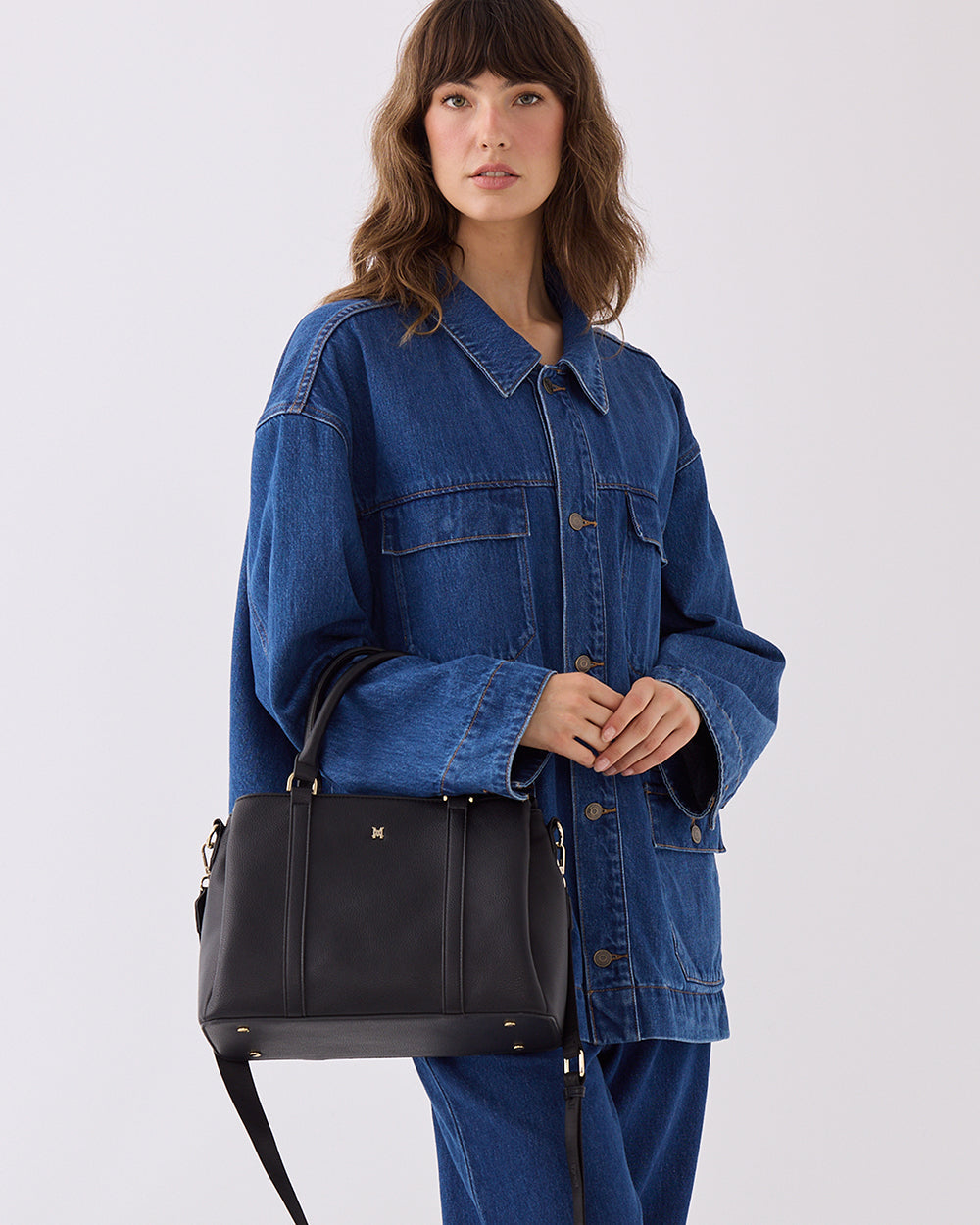 Patricia Medium Zip Top Satchel With 3 Compartments and Webbing Crossbody Strap-Handbags-PEROZ Accessories