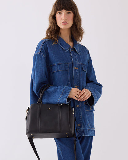 Patricia Medium Zip Top Satchel With 3 Compartments and Webbing Crossbody Strap-Handbags-PEROZ Accessories