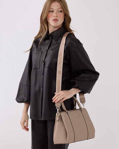 Patricia Medium Zip Top Satchel With 3 Compartments and Webbing Crossbody Strap-Handbags-PEROZ Accessories