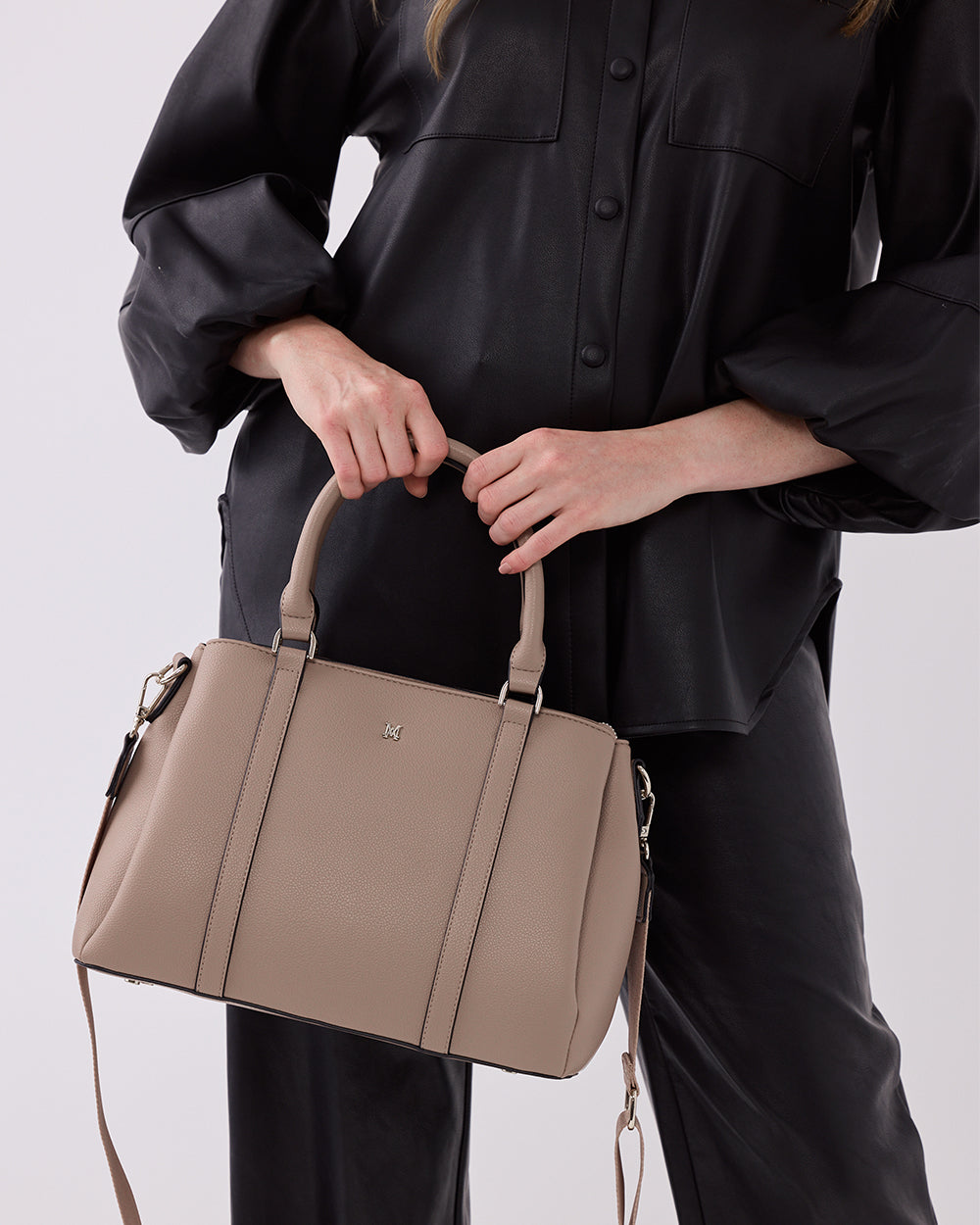 Patricia Medium Zip Top Satchel With 3 Compartments and Webbing Crossbody Strap-Handbags-PEROZ Accessories