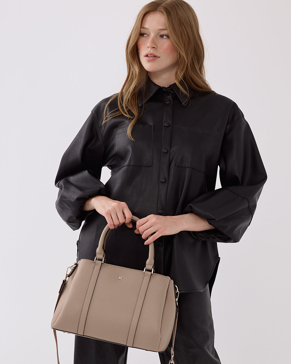 Patricia Medium Zip Top Satchel With 3 Compartments and Webbing Crossbody Strap-Handbags-PEROZ Accessories