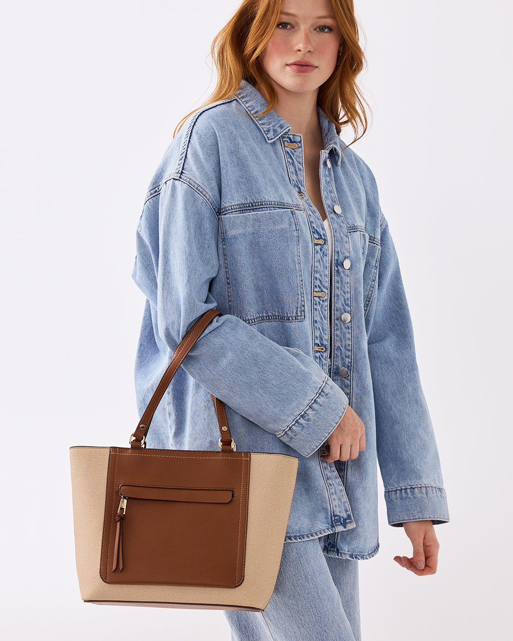 Roxanne Medium Tote With Front Zip Pocket-Handbags-PEROZ Accessories