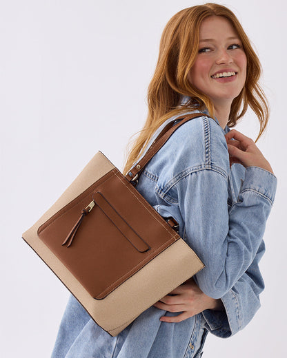 Roxanne Medium Tote With Front Zip Pocket-Handbags-PEROZ Accessories