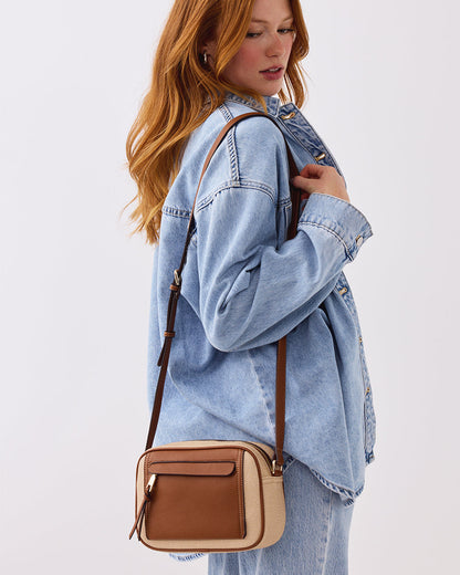 Roxanne Small Camera Crossbody Bag With Front Zip Pocket-Handbags-PEROZ Accessories