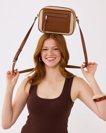 Roxanne Small Camera Crossbody Bag With Front Zip Pocket-Handbags-PEROZ Accessories