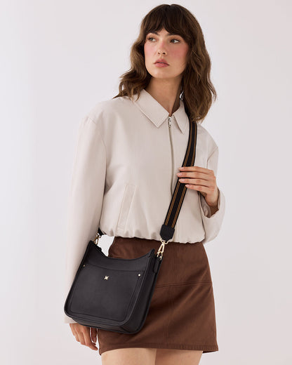 Paula Sling Zip Top Crossbody Bag With Stripe Webbing Strap-Handbags-PEROZ Accessories