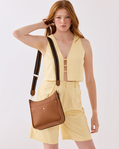 Paula Sling Zip Top Crossbody Bag With Stripe Webbing Strap-Handbags-PEROZ Accessories