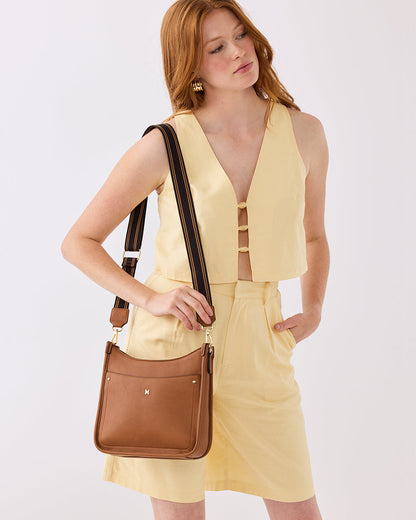 Paula Sling Zip Top Crossbody Bag With Stripe Webbing Strap-Handbags-PEROZ Accessories