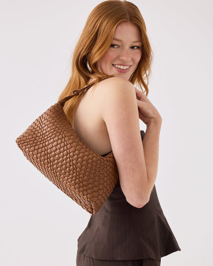 Logan Weave Zip Top Medium Hobo Shoulder Bag-Handbags-PEROZ Accessories