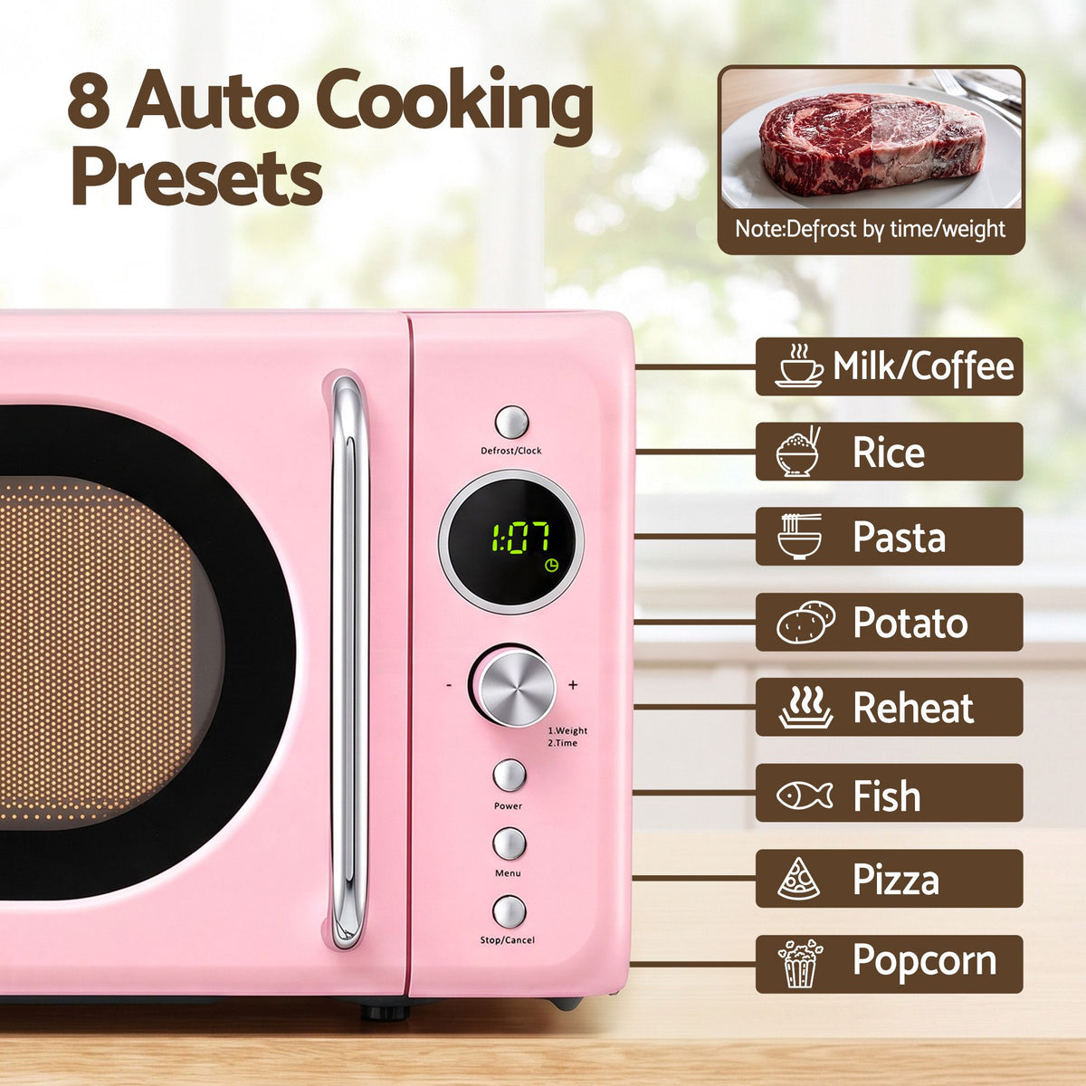 Devanti 20L Microwave Oven 700W Pink-Appliances > Kitchen Appliances > Microwave Ovens-PEROZ Accessories