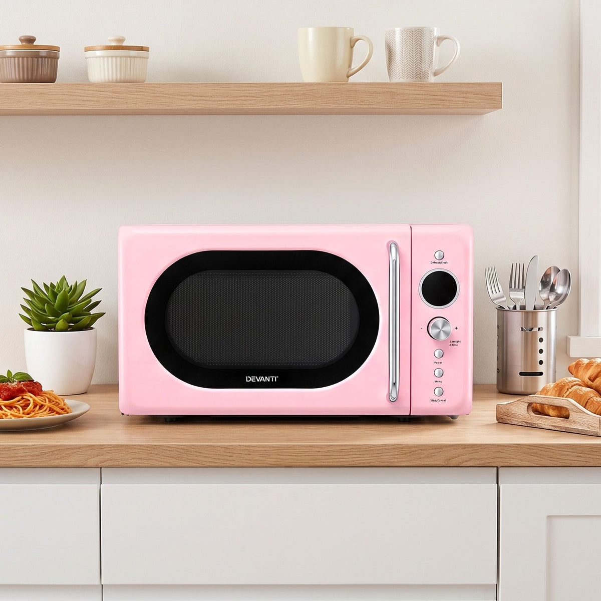 Devanti 20L Microwave Oven 700W Pink-Appliances > Kitchen Appliances > Microwave Ovens-PEROZ Accessories