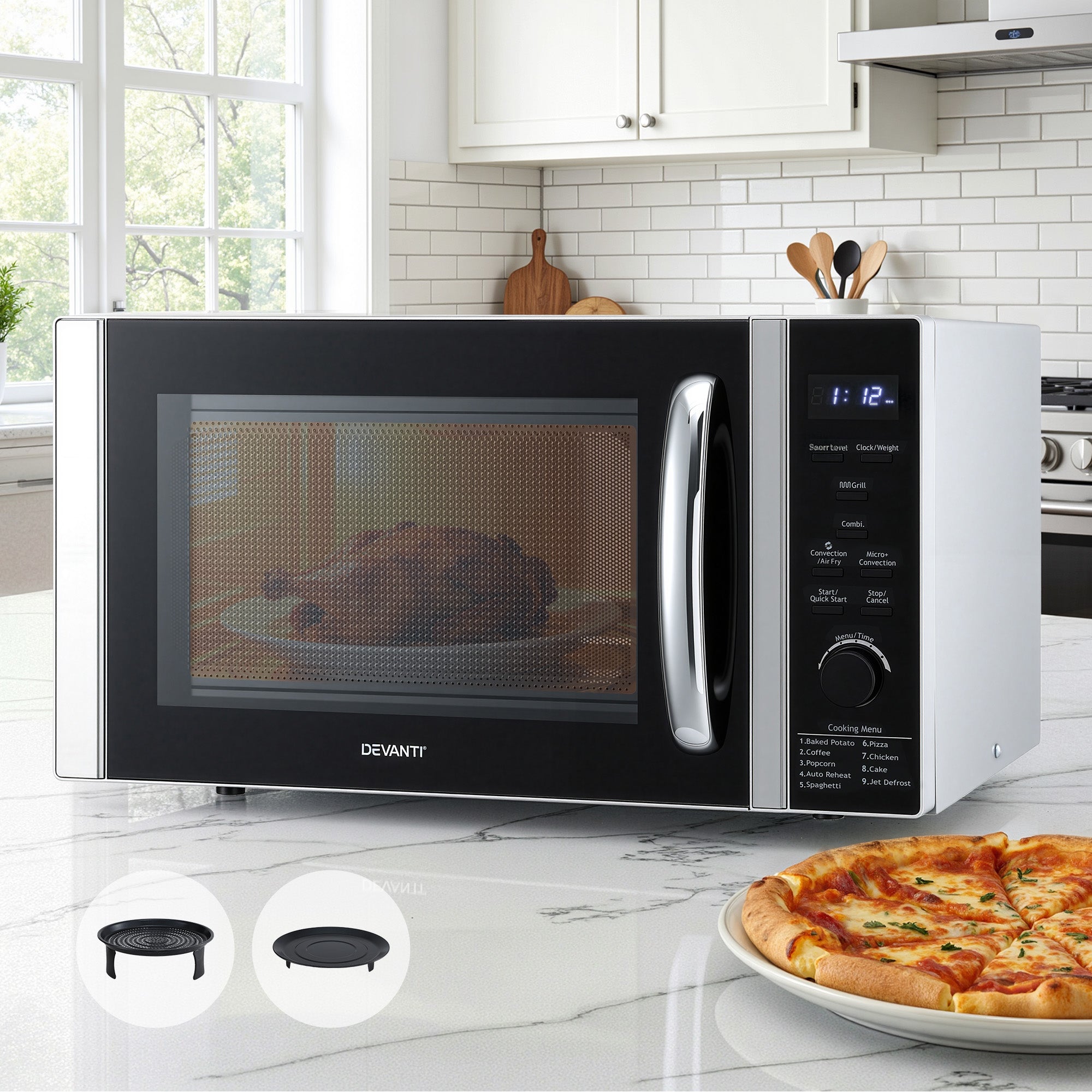 Devanti 30L Microwave Oven 4-IN-1 Air Fryer Convection Grill-Appliances > Kitchen Appliances > Microwave Ovens-PEROZ Accessories