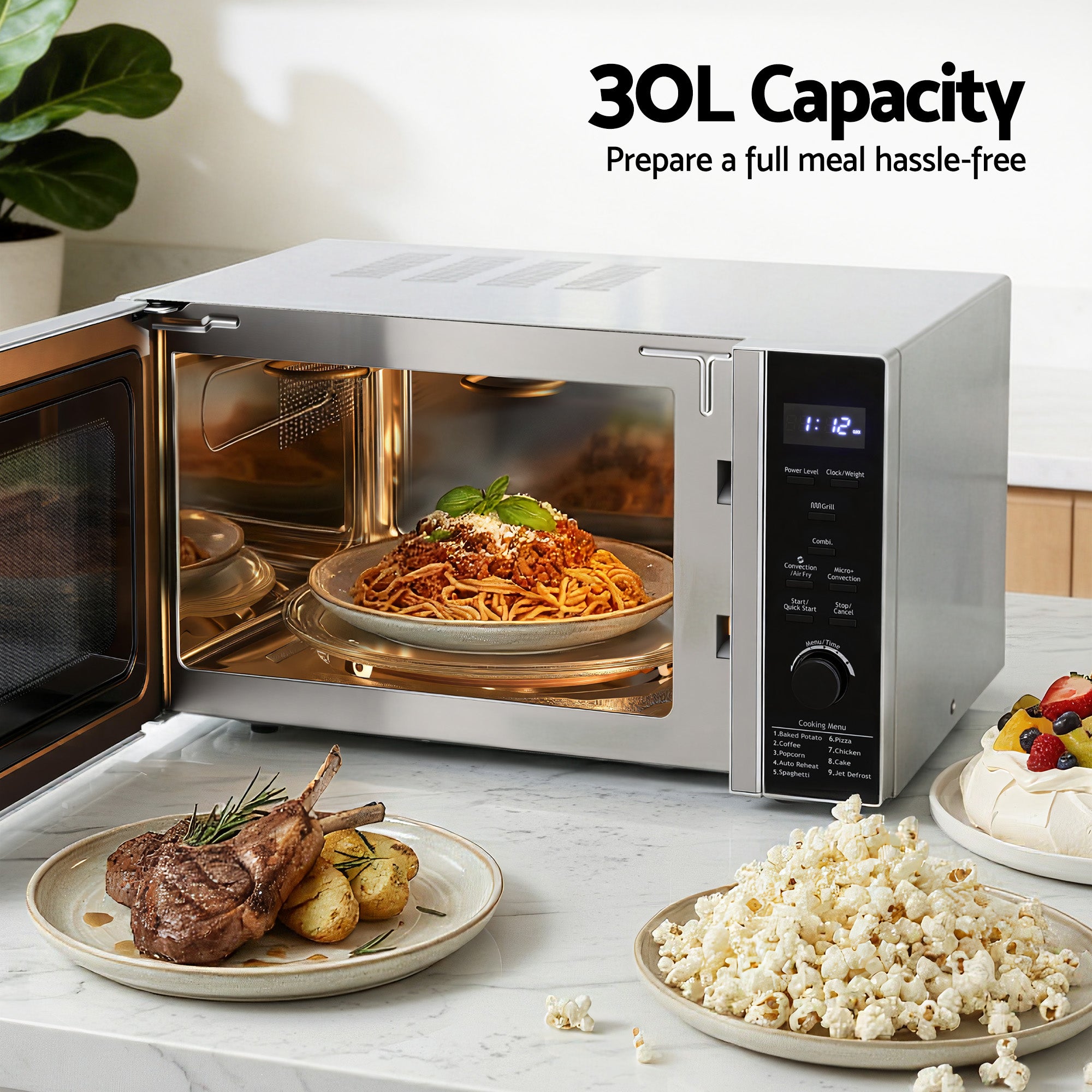 Devanti 30L Microwave Oven 4-IN-1 Air Fryer Convection Grill-Appliances > Kitchen Appliances > Microwave Ovens-PEROZ Accessories