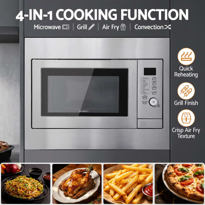 Devanti Built In Microwave Oven 30L Grill Air Fry Convection Silver-Appliances > Kitchen Appliances > Microwave Ovens-PEROZ Accessories
