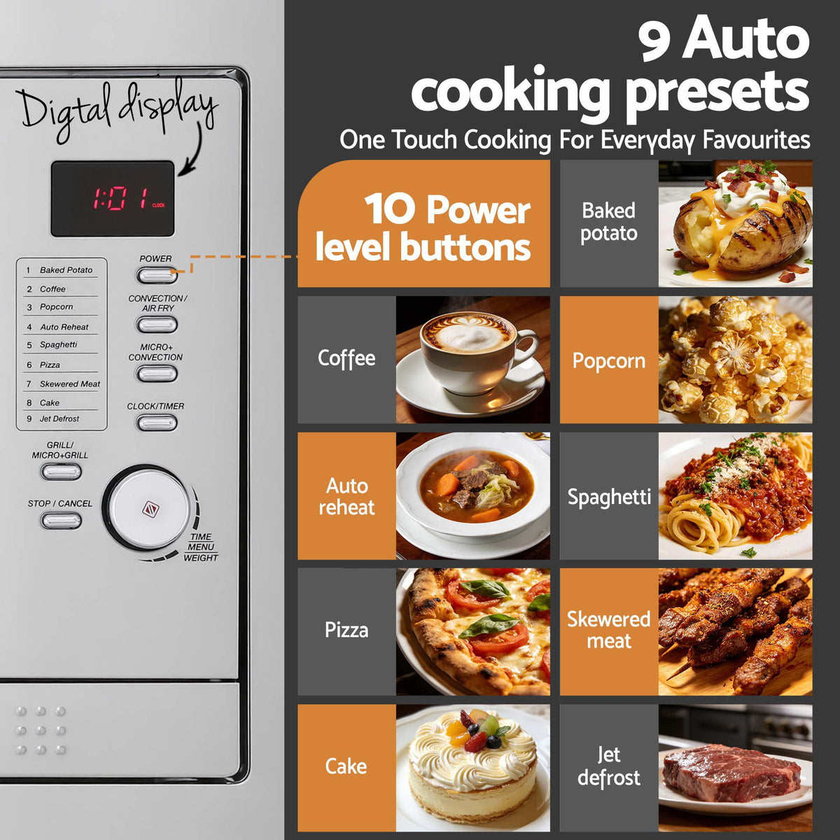 Devanti Built In Microwave Oven 30L Grill Air Fry Convection Silver-Appliances > Kitchen Appliances > Microwave Ovens-PEROZ Accessories