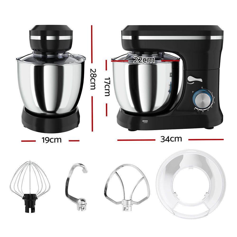 Devanti 3in1 Stand Mixer 8 Speed 5L Mix Master 400W Black-Appliances &gt; Kitchen Appliances-PEROZ Accessories