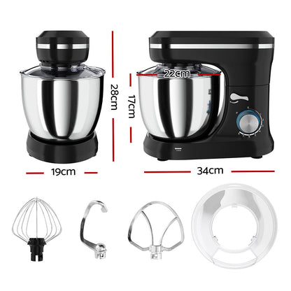 Devanti 3in1 Stand Mixer 8 Speed 5L Mix Master 400W Black-Appliances &gt; Kitchen Appliances-PEROZ Accessories