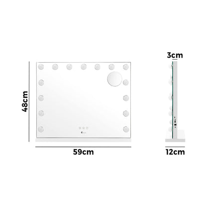 Oikiture Hollywood Makeup Mirrors Magnifying LED Light Standing Wall Mounted 58x46cm-Makeup Mirrors-PEROZ Accessories