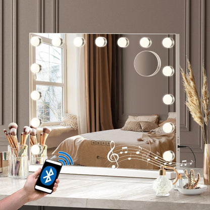 Oikiture Bluetooth Hollywood Makeup Mirrors with LED Light 58x46cm Vanity Mirror-Makeup Mirrors-PEROZ Accessories