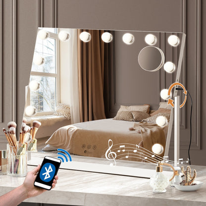 Oikiture Hollywood Makeup Mirrors LED Lights Bluetooth Rotation Vanity 58x46cm-Makeup Mirrors-PEROZ Accessories