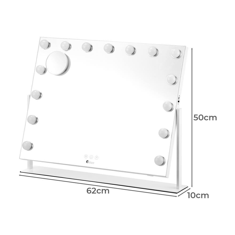 Oikiture Hollywood Makeup Mirrors LED Lights Bluetooth Rotation Vanity 58x46cm-Makeup Mirrors-PEROZ Accessories