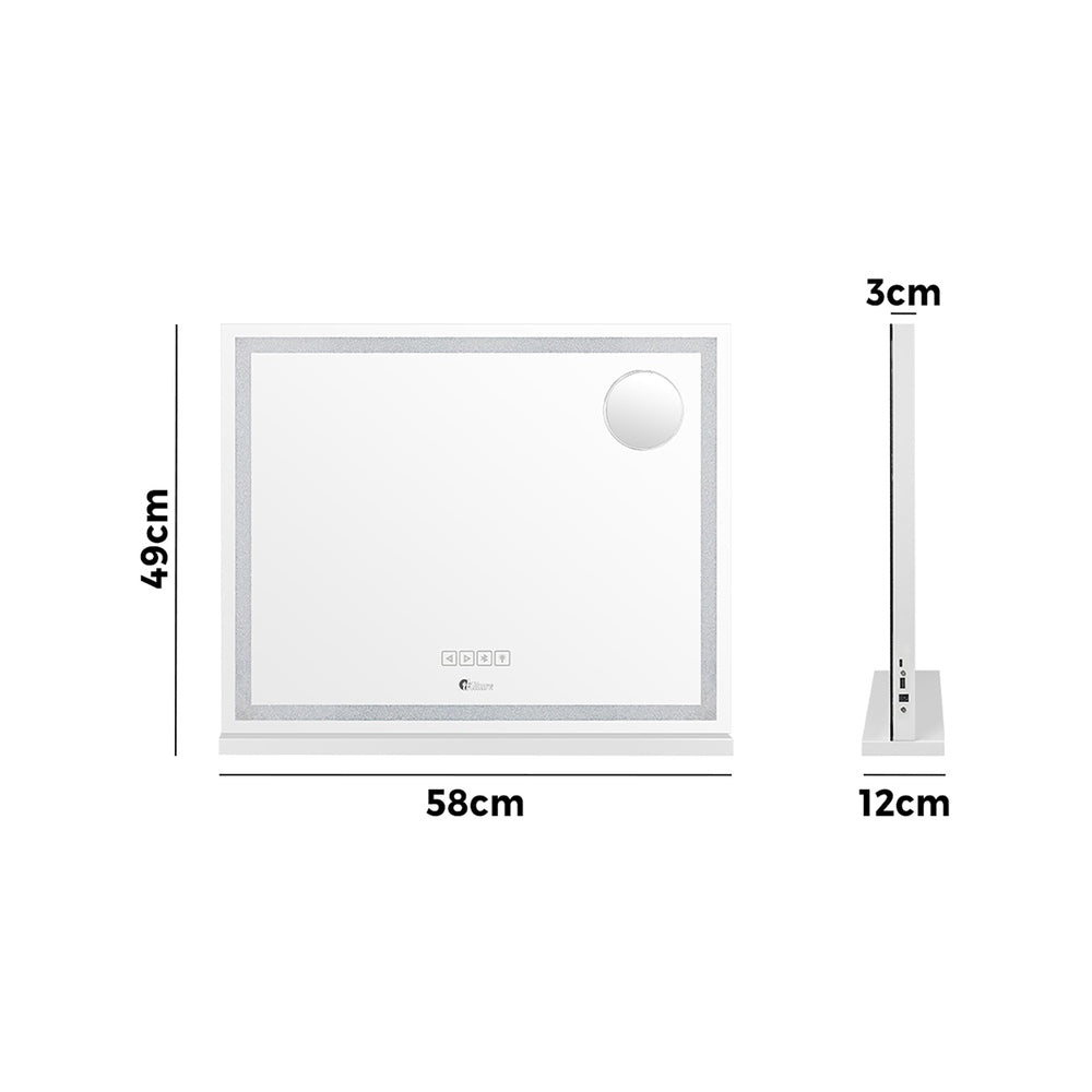 Oikiture Bluetooth Makeup Mirror Crystal LED 58x49cm-Makeup Mirrors-PEROZ Accessories