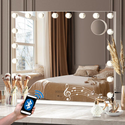 Oikiture Bluetooth Hollywood Makeup Mirrors with LED Light 80x58cm Vanity Mirror-Makeup Mirrors-PEROZ Accessories