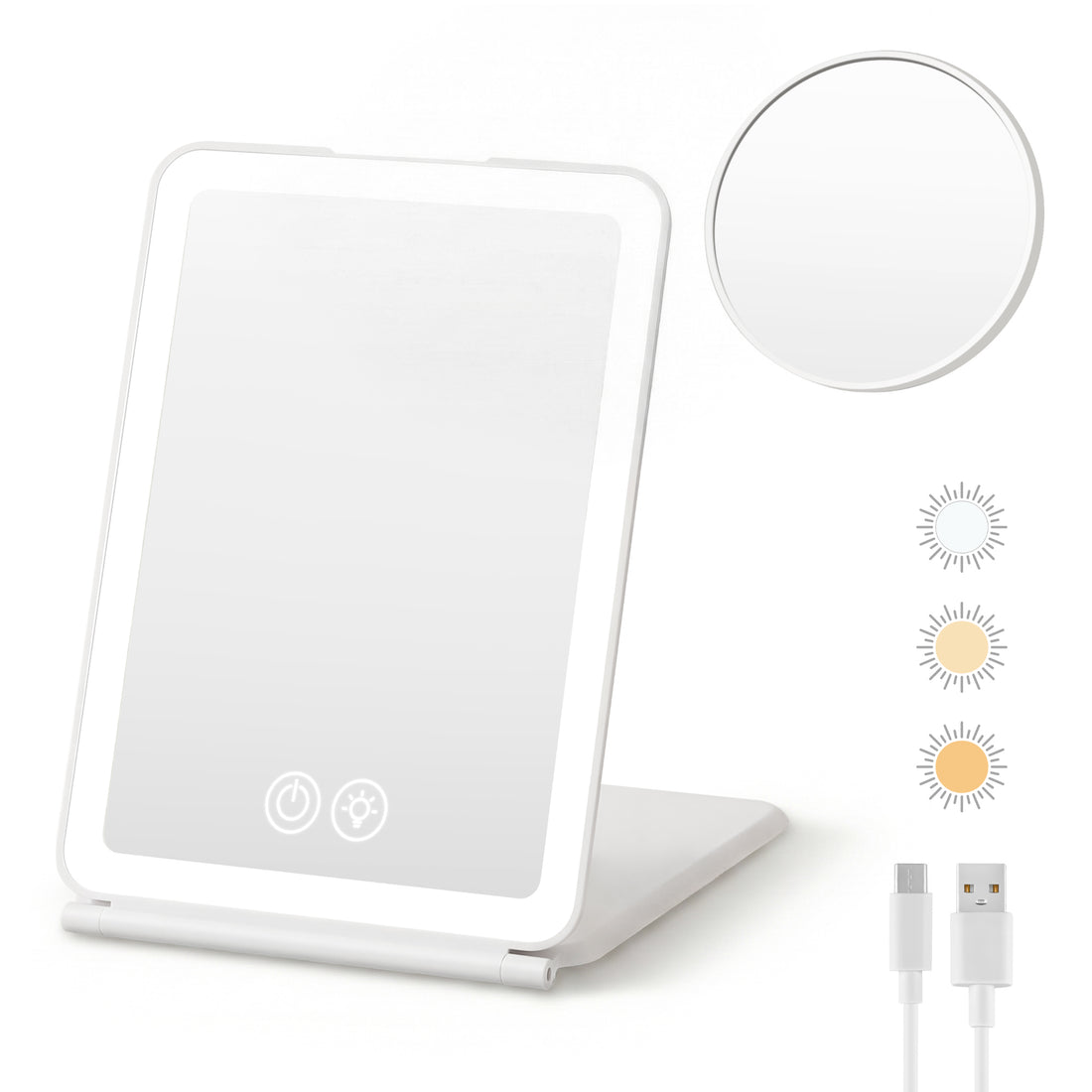 Embellir Portable Travel Makeup Mirror Rechargeable Makeup Mirror with Lights 10x Magnifier White-Health &amp; Beauty > Makeup > Makeup Mirrors-PEROZ Accessories