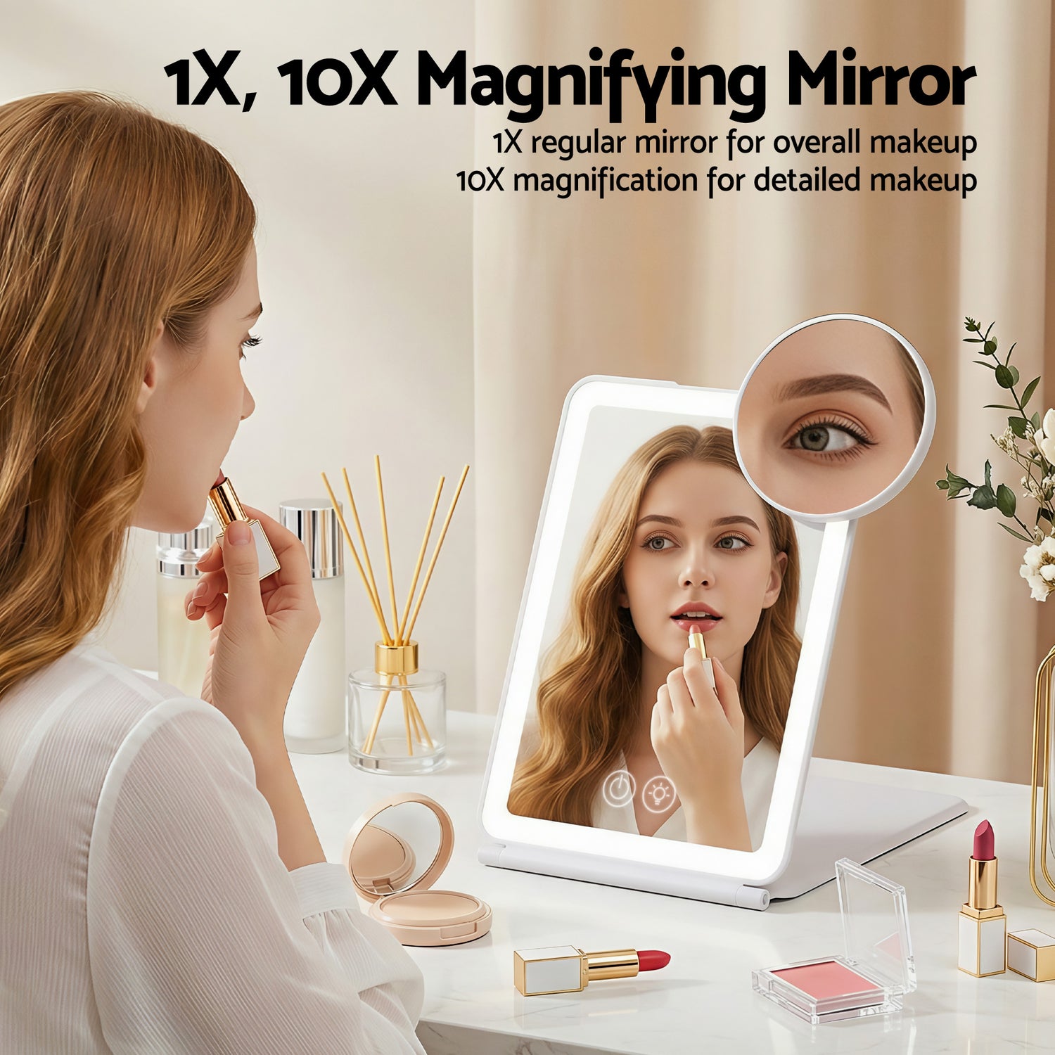 Embellir Portable Travel Makeup Mirror Rechargeable Makeup Mirror with Lights 10x Magnifier White-Health &amp; Beauty > Makeup > Makeup Mirrors-PEROZ Accessories