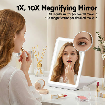 Embellir Portable Travel Makeup Mirror Rechargeable Makeup Mirror with Lights 10x Magnifier White-Health &amp; Beauty > Makeup > Makeup Mirrors-PEROZ Accessories