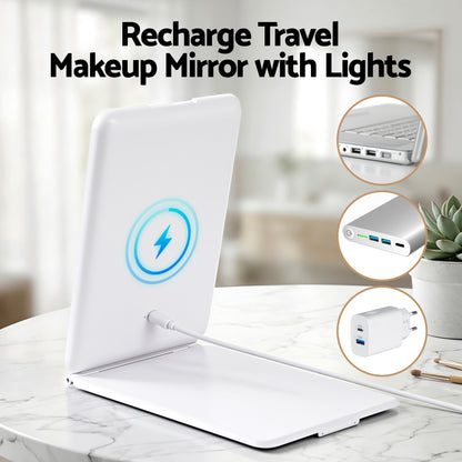 Embellir Portable Travel Makeup Mirror Rechargeable Makeup Mirror with Lights 10x Magnifier White-Health &amp; Beauty > Makeup > Makeup Mirrors-PEROZ Accessories