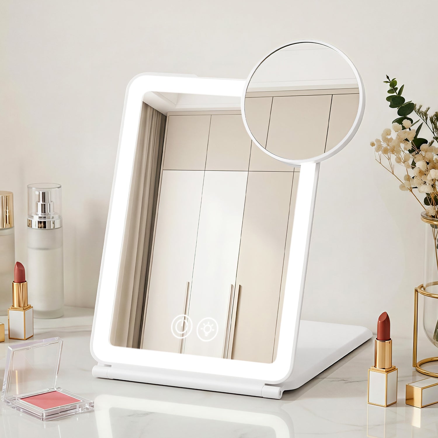 Embellir Portable Travel Makeup Mirror Rechargeable Makeup Mirror with Lights 10x Magnifier White-Health &amp; Beauty > Makeup > Makeup Mirrors-PEROZ Accessories
