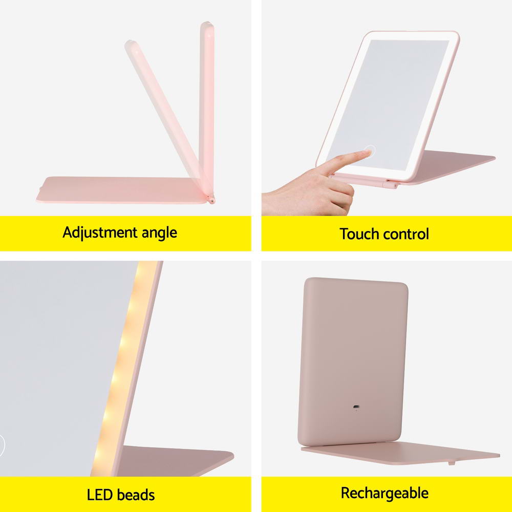 Embellir Compact Makeup Mirror w/ LED Light Portable Foldable Travel Beauty Pink-Health &amp; Beauty &gt; Makeup Mirrors-PEROZ Accessories